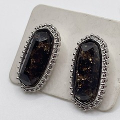 Earrings Vintage High Quality Acrylic Gem Stone Silver Tone Metal Stud Jewelry
