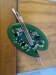 Vtg. 1950’s Matisse Renoir Artist’s Palette Enamel Copper Brooch Pin 4.25″