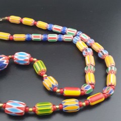 Vintage Venetian Style Multicolor Chevron Glass Beads Necklace 22In | 5.2–18.2mm