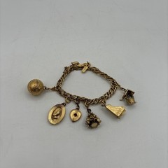 Vtg Monet Link Gold Tone Charm Bracelet Grand Piano Heart Wishing Well Tree ETC