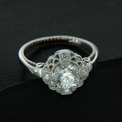 1930s Vintage Art Deco Lab Created Diamond Engagement Wedding 925 Silver Ring