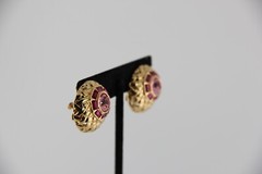 Nolan Miller Gold Tone Pink Crystals Clip Earrings Adjustable Tension, High End