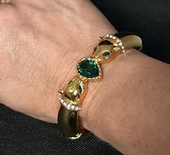 Jackie Collins Goldtone Panther Hinged Bangle Bracelet w/ Bezel Set Rhinestones