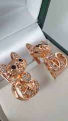 Vintage 1990s 14 Ct Rolled Gold Zircons Cat Earrings-Hallmarked 585 RG!!!