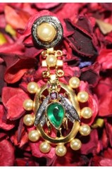 0.78ct Rose Cut Diamond 925 Silver Pearl Emerald Ruby Anniversary Pendant
