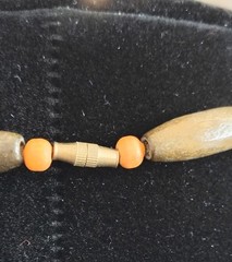 Vintage 20″ Lightweight Wood Necklace W/Orange Pendant 1970s Retro Nylon Strung