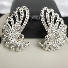 Vtg Rhinestone Leaf Wing Clip Earrings Climber Sara Coventry 60s Glam Silvertone
