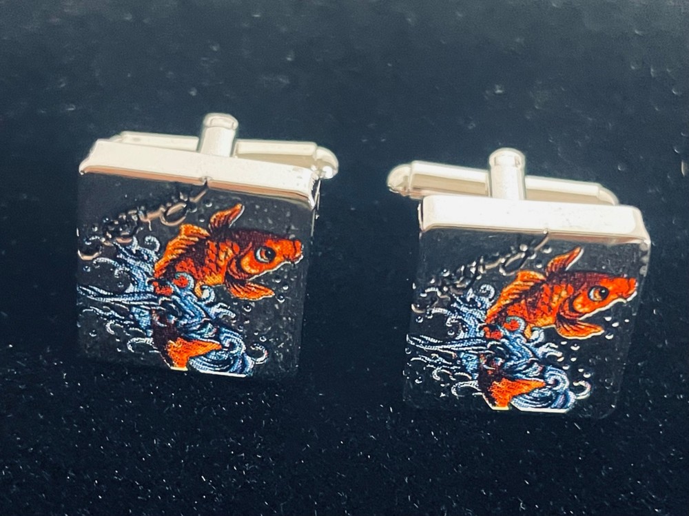 Ed Hardy Koi Fish Cufflinks Silver Tone NIB COA Christian Audigier Tattoo Art
