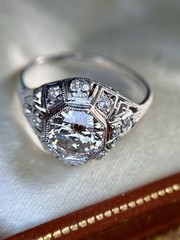 Art Deco Diamond Engagement Ring 14k White Gold