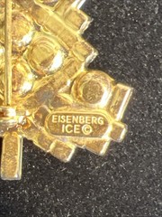 Vintage Eisenberg Ice Christmas Gold Tree Brooch Pin w/Rhinestones 2.25″