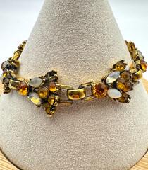 Vintage Rhinestone Bracelet Orange Opalite Link Mid Century MCM READ