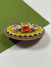 Vintage Italian Micro Mosaic Pin Brooch Flowers Roses Jewelry Italy