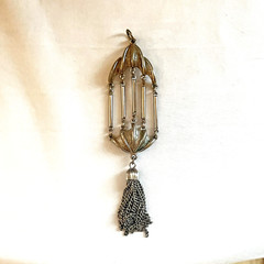 Vintage Silver Tone Articulated Cage Tassel Pendant 4.75″ Statement