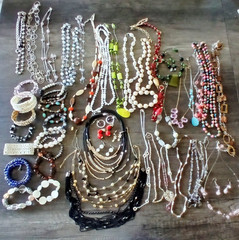 Vintage to now mixed materials necklace, earrings, bracelet lot
