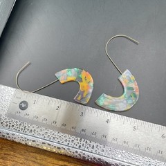 Vintage Multicolor Resin U-Shape Earrings Modern Art Deco Statement