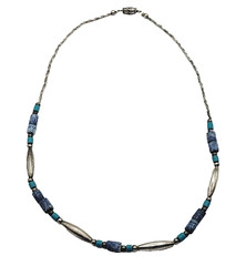 Southwestern Style Multi Color Blue Stone and Metal Vintage Necklace 17 Inch