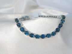 Vintage Sterling Silver 925 Natural Heated London Blue Topaz Tennis Bracelet