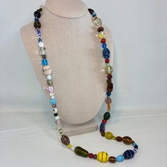 Vintage Necklace Handcrafted Glass Bead Lampwork Long Strand Multi Color 37″