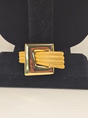 Vintage Venue USA Gold Tone Geometric Buckle Brooch Pin Modernist Statement