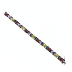 BBJ Sterling Silver 3 Row Multi Gemstone Garnet Amethyst Citrine Link Bracelet