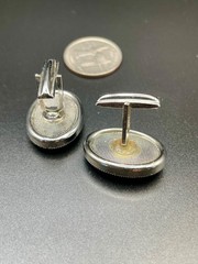 Vintage Mid Century Modernist Enamel Oval Silver Tone Cufflinks Blue Abstract