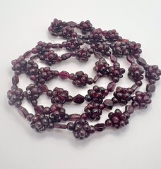 Vintage Garnet Stone Cluster Beaded Necklace 26” Length