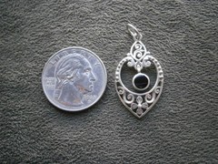 Black Onyx Ornate Openwork Vintage Sterling Silver Pendant 2.5g
