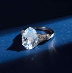 3.00 Ct Oval Cut Aquamarine Art Deco Wedding Engagement 925 Sterling Silver Ring