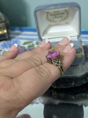 UTC PINK SYNTHETIC TOPAZ Size 7 GOLD PLATED 925 STERLING SILVER RING B354