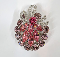 EISENBERG ICE Pink & Clear Rhinestone Brooch & Earrings Set w/Bow Accent