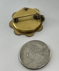 Antique Art Deco Pink Rose Gold Plate & Sterling Inset Flowers Locket Pin Brooch