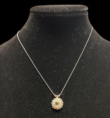 Peridot & Cubic Zirconia Gemstone Pendant with silver chain ~ Marked with M