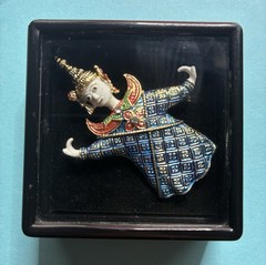 Vintage Siam Thai Dancer Enamel Pin Brooch Gold Tone Rhinestone Rare HTF