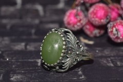 1970s Ukraine Vintage old russian Sterling SILVER 875 Ring stone nephritis jade
