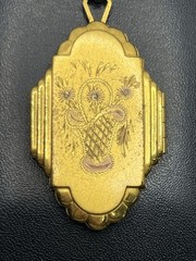Victorian gold tone locket dangle brooch pin engraved flowers antique vintage