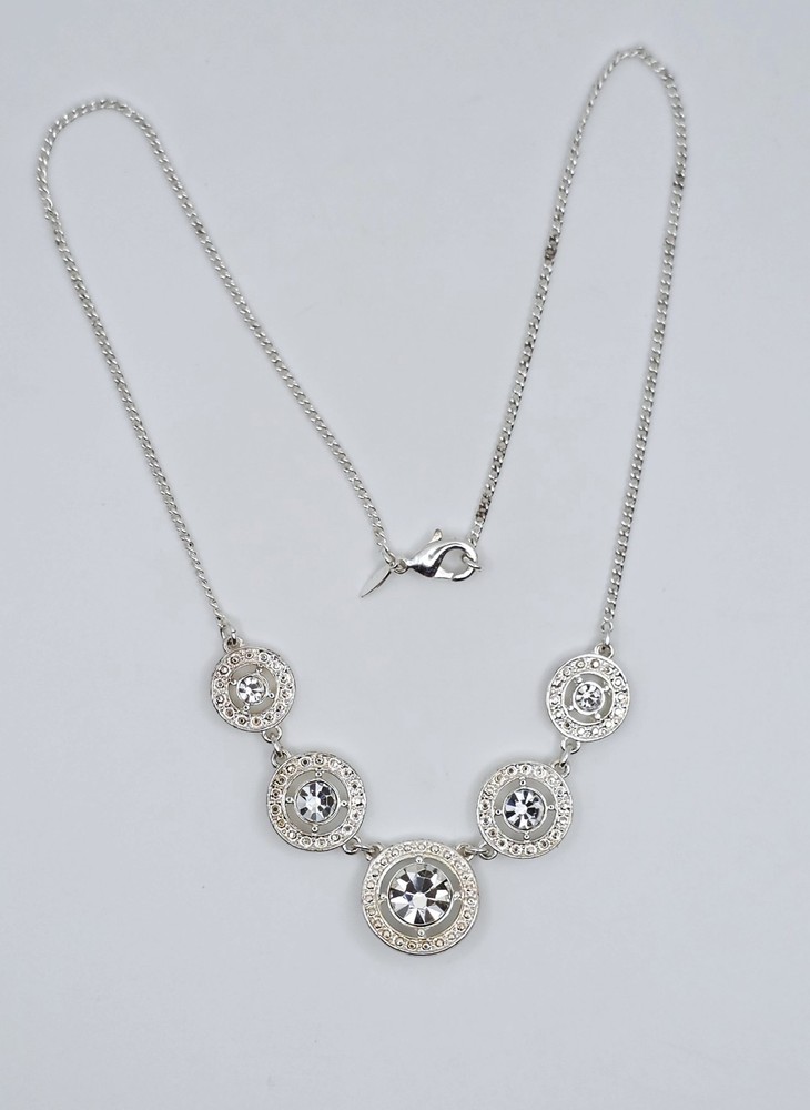 Vintage Avon NRT Silver Tone Medallion Rhinestone Circle Necklace