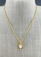 Vintage Liz Claiborne Necklace Clear Faceted Bezel Set Pendant Gold Tone Signed