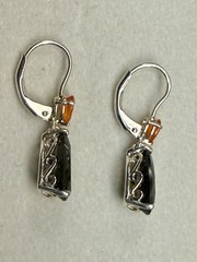 Sterling Silver 925 Fire Opal & Smoky Quartz Pear Cut Dangle Leverback Earrings