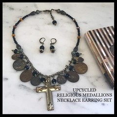 Vintage Religious Medallion & Cross Charm Necklace