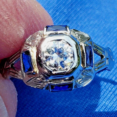 Original EARTH MINED DIAMOND Deco Engagement Ring SOLID 14K WHITE GOLD Solitaire