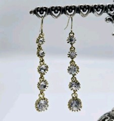 Crystal Gold Tone Pierced ROUND Dangle Runway Earrings 2.25 in Vintage #T