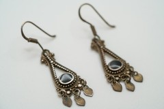 Vintage Sterling Silver Onyx Earrings 4.5cm EB3