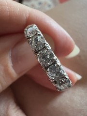 Old European Five Stone Diamond & Platinum Anniversary Band Sz 7 Vintage Ring