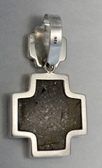 Large Pendant Square Double Cross Howlite & Bronzite Blue Brown 2 3/4″