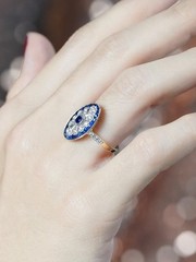 2.07Ct Art Deco Style Lab Created Sapphire & Diamond Engagement 14k Gold FN Ring
