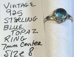 Vintage 925 Sterling Silver Blue Topaz Ring Size 8
