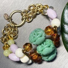 Vintage Robert Rose Stretch Bracelet Estate Jewelry Pre-Owned Faux Carved Jade