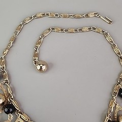 Vintage Statement Necklace Black Beaded Fringe Dangles Gold Tone Snail 16.5″
