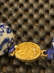Vintage Chinese Export Blue White Large Porcelain Beaded Necklace Filigree Clasp