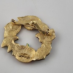 Vintage TONA Fall Autumn Pumpkin Leaf Green Orange Enamel Pin Signed Brooch